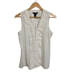 WHBM Sleeveless Shell V-Neck Ivory Top | S
